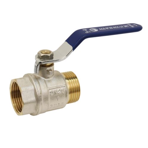 Vanne À Sphère Mâle x Femelle Laiton - Poignée Acier Bleue