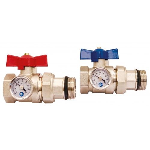 Jeu De Vannes Droites 1" Avec Thermomètre Pour Collecteur Plancher Chauffant