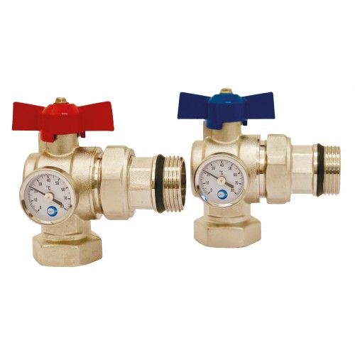 Jeu De Vannes Coudées 1" Avec Thermomètre Pour Collecteur Plancher Chauffant