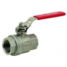 VANNE À SPHÈRE INOX 2 PIÈCES F/F - PASSAGE INTÉGRAL - POIGNÉE PLATE ROUGE