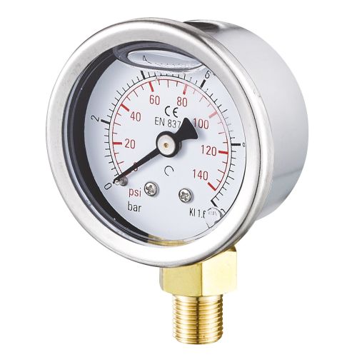 Manomètre glycériné boîtier inox Ø40 raccord vertical 1/8"G
