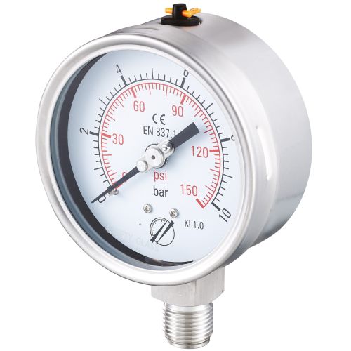 Manomètre sec tout inox Ø100 raccord vertical 1/2"G