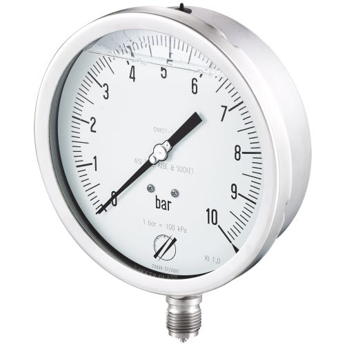 Manomètre glycériné tout inox Ø150 raccord vertical 1/2"G