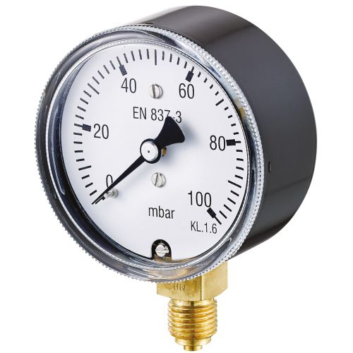 Manomètre à capsule boîtier acier noir Ø63 - raccord laiton vertical 1/4"G