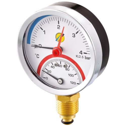 Thermo-Manomètre boîtier acier Ø80 - raccord vertical laiton 1/2"G