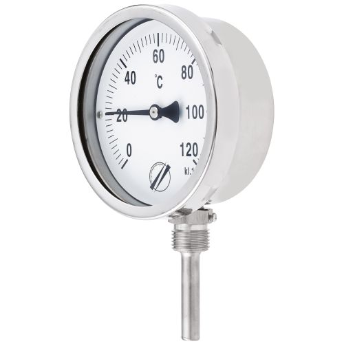 Thermomètre bimétallique tout inox Ø100 mm - plongeur vertical Ø 8 x 100 mm