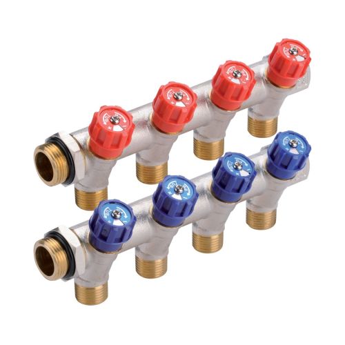 Collecteur sanitaire MF 3/4'' - robinetterie intégrée déportée - 2 à 5 sorties 1/2'' - Couleur Bleu