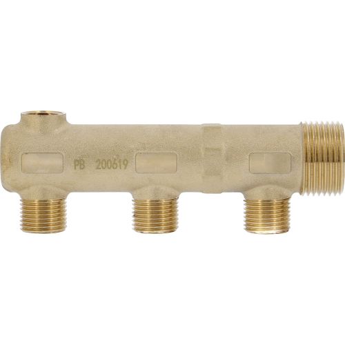Collecteur Hydrodistribution laiton simple mâle 1'' - avec prise de purge F3/8'' - 3 à 6 sorties 1/2''